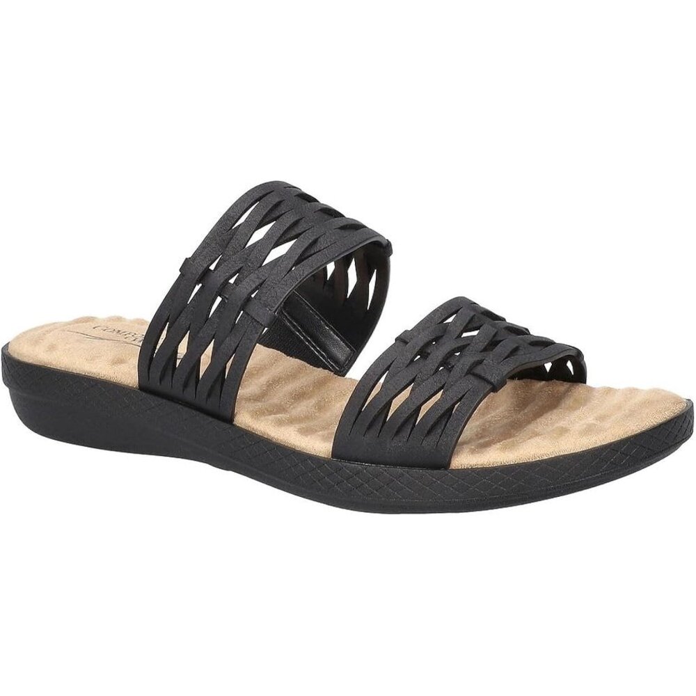 Easy Street Womens Agatha Slide Sandals Size 10N NWB Black Woven‎ Strap